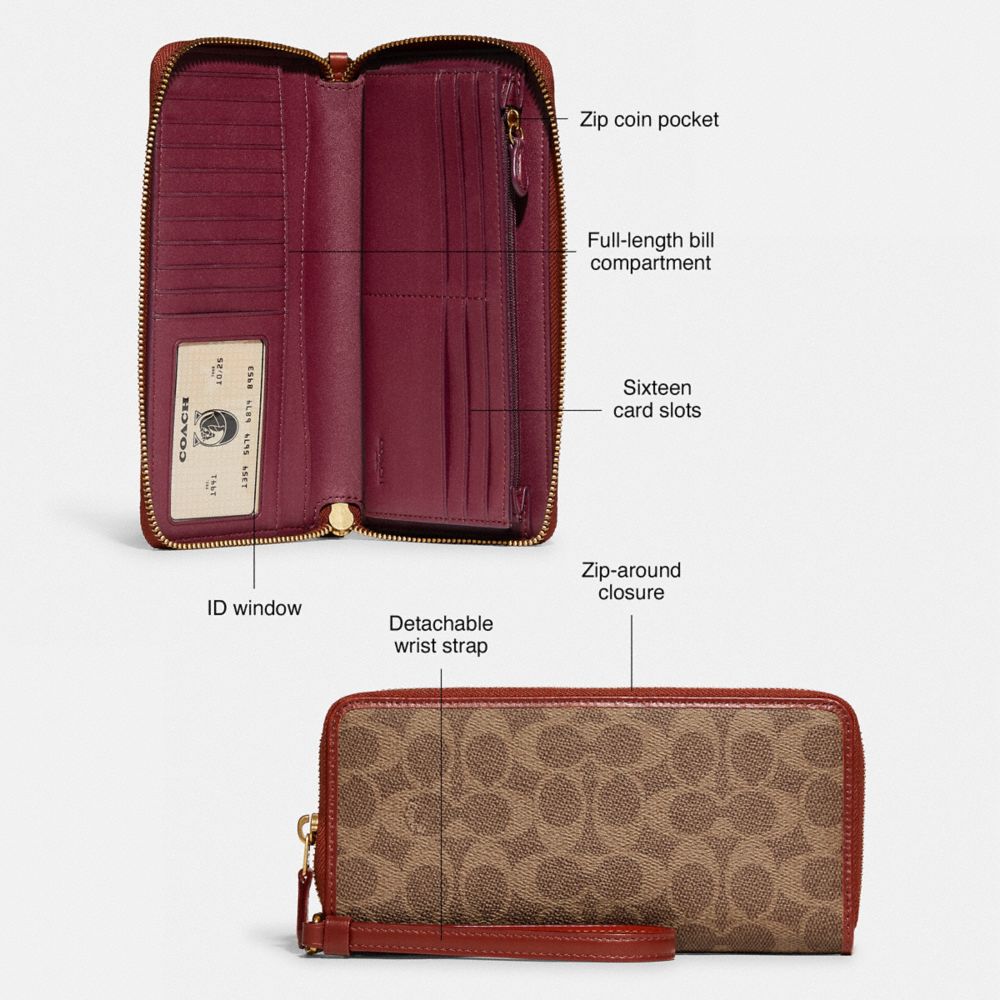 COACH® Continental In Signature Canvas Pung Dame Brune Rød | DKJPM116