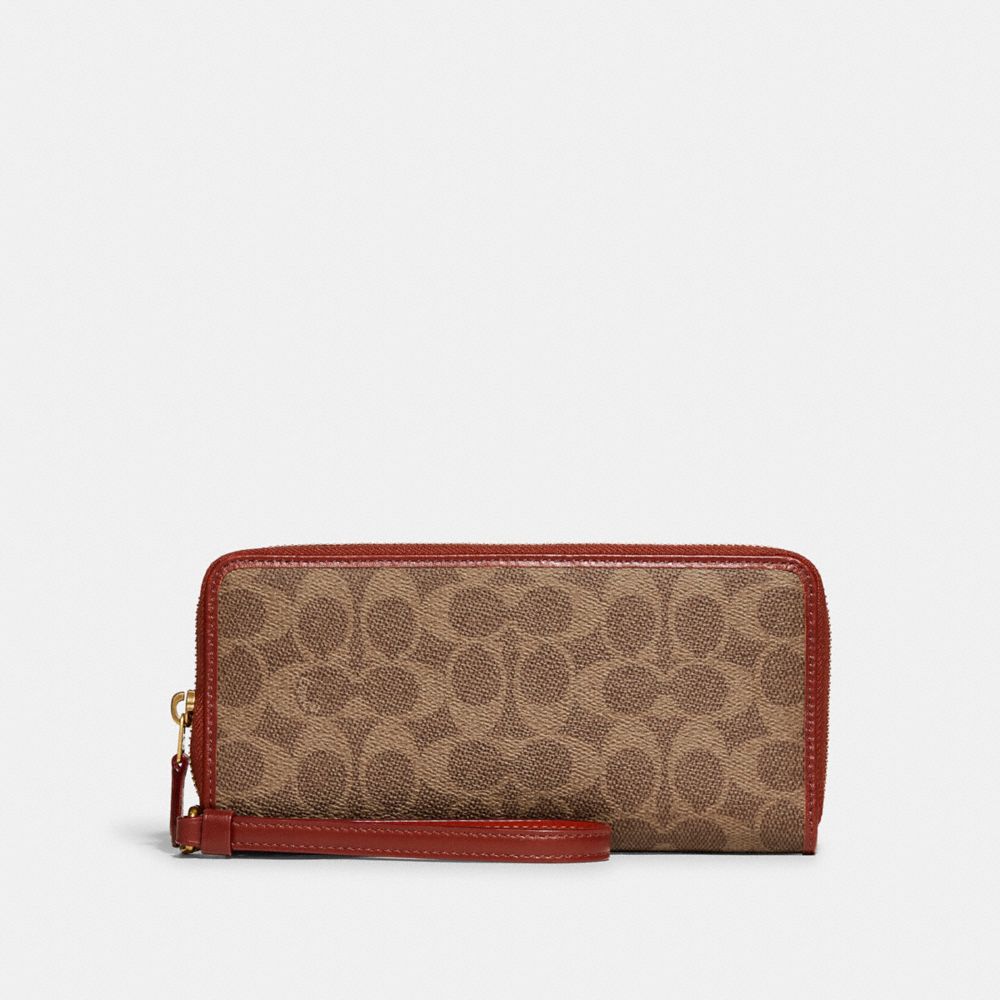 COACH® Continental In Signature Canvas Pung Dame Brune Rød | DKJPM116