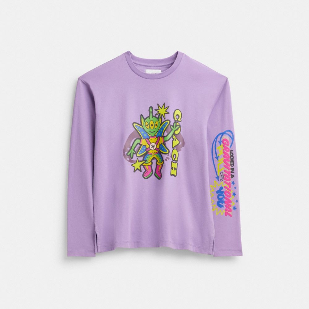 COACH® Cosmic Long Sleeve T Shirts Dame Lilla Flerfarvede | DKLIA586