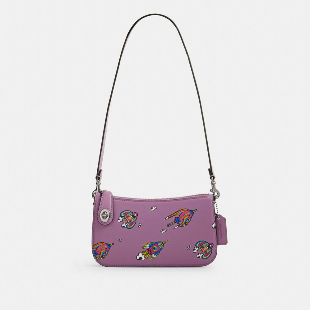 COACH® Cosmic Penn With Rocket Print Skulder Taske Dame Sølv Lilla Flerfarvede | DKJPV220