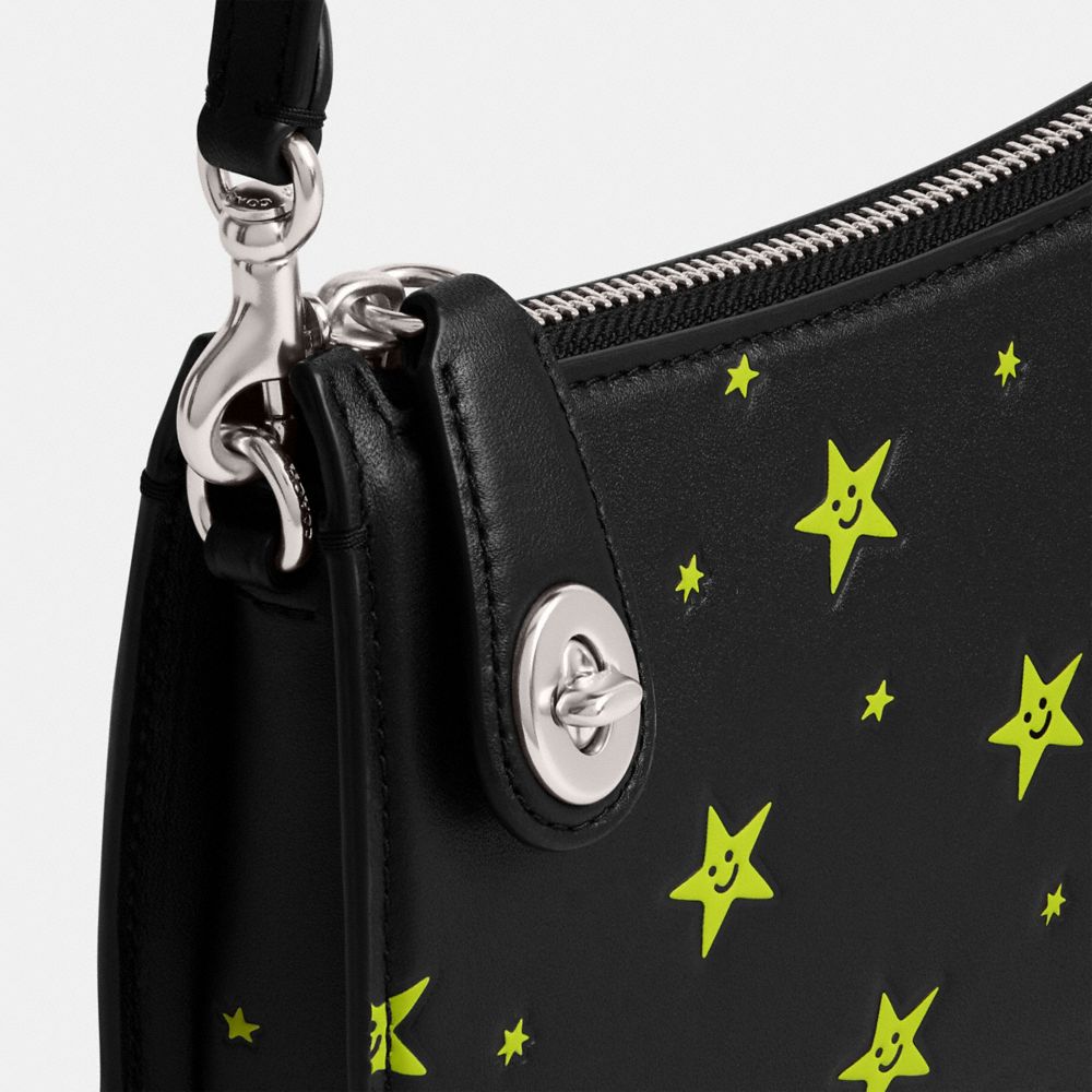 COACH® Cosmic Penn With Star Print Skulder Taske Dame Sølv Sort | DKHAC219