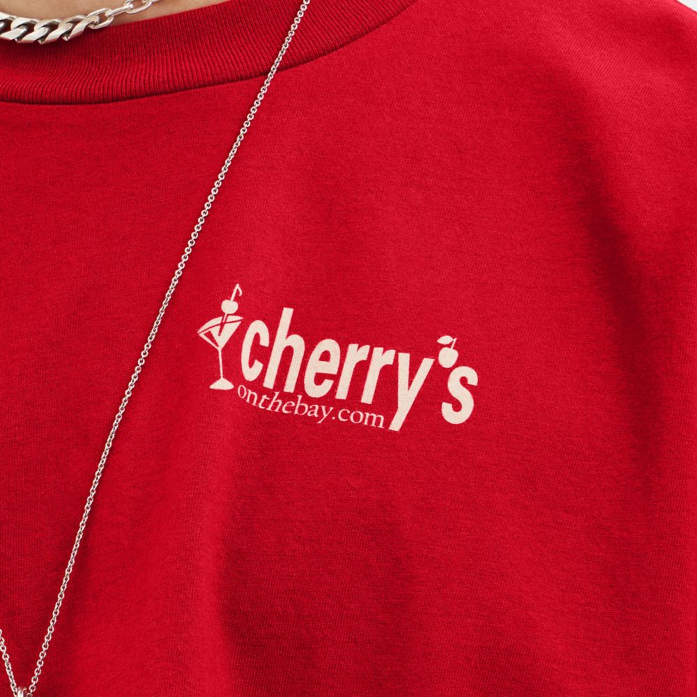 COACH® Cropped T Shirt With Cherry's Graphic T Shirts Dame Rød Flerfarvede | DKKOP585