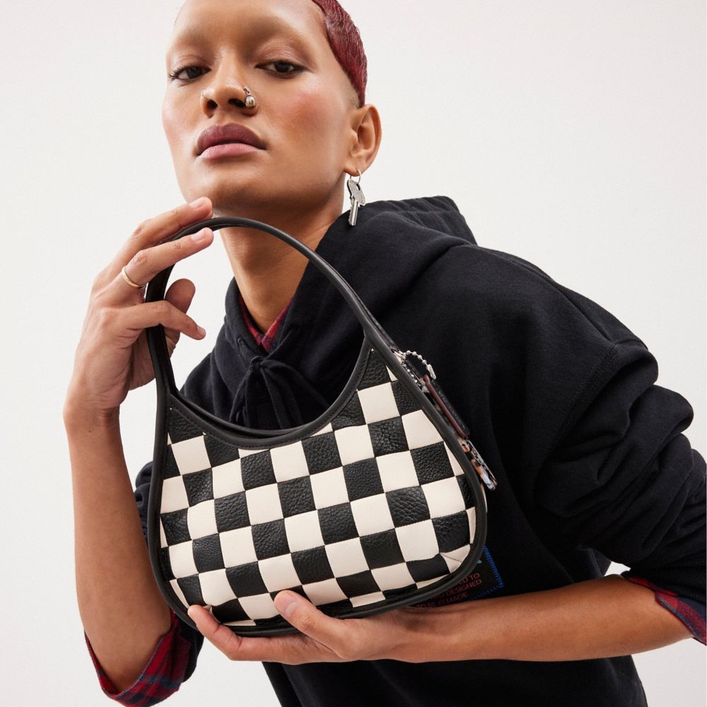 COACH® Ergo In Checkerboard Patchwork Upcrafted Leather Skulder Taske Dame Sort | DKGSX218