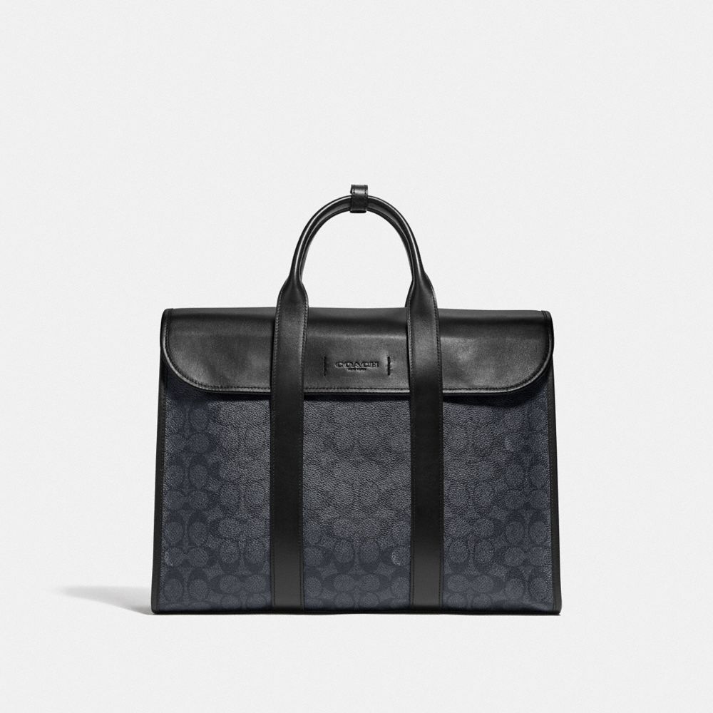 COACH® Gotham Portfolio In Signature Canvas Håndtaske Herre Sort Kobber Grå | DKZUW847