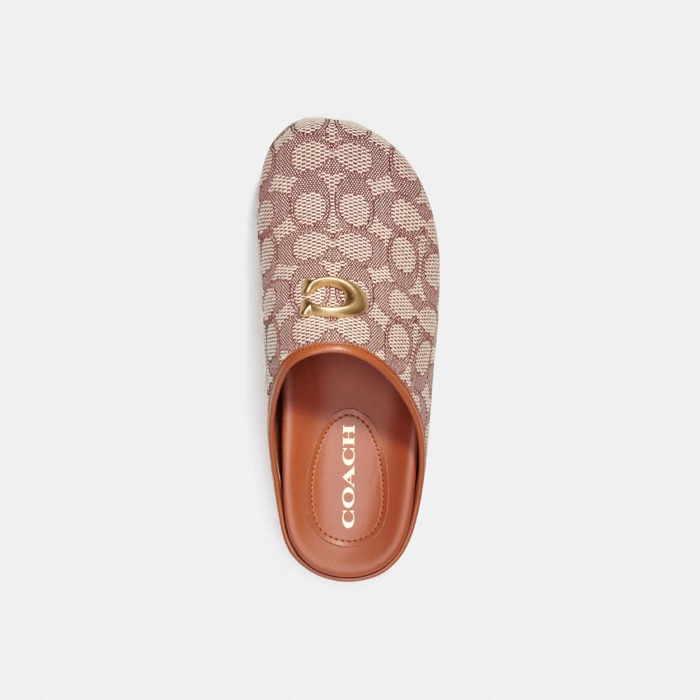 COACH® Hadley Slipper In Signature Textile Jacquard Sandaler Dame Brune Grå | DKYXL729