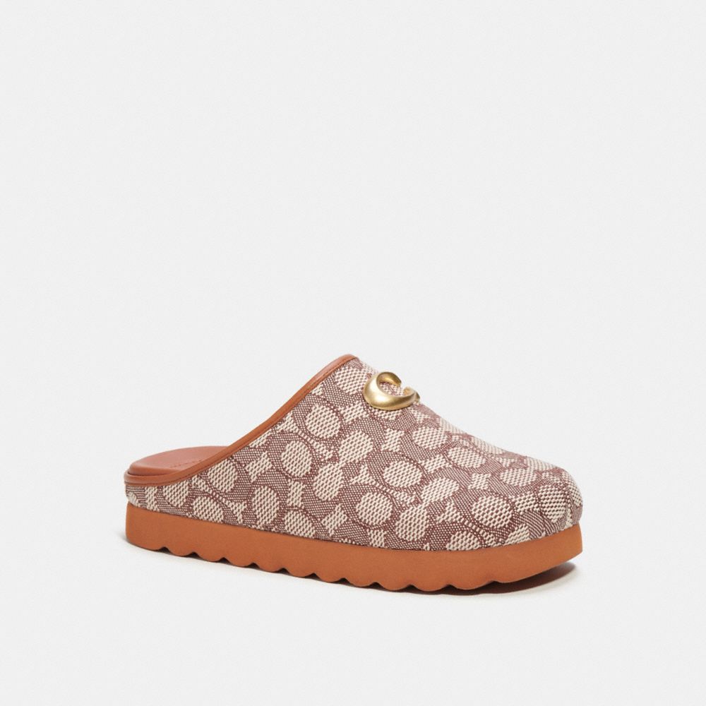 COACH® Hadley Slipper In Signature Textile Jacquard Sandaler Dame Brune Grå | DKYXL729