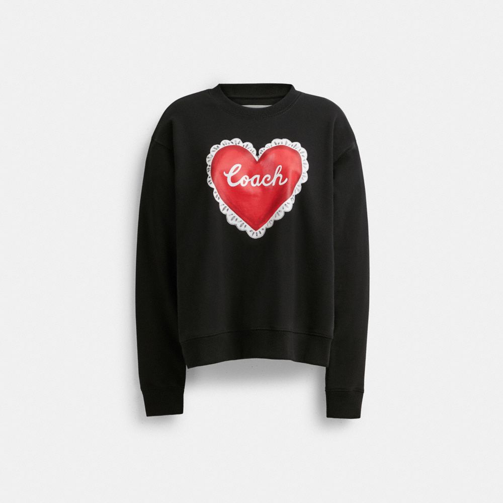 COACH® Heart Crewneck Sweater Dame Sort | DKHAW604