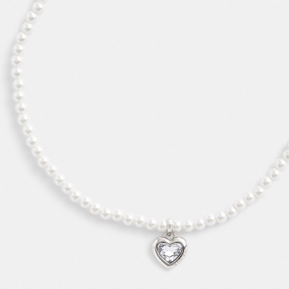 COACH® Heart Pearl Choker Halskæde Dame Sølv | DKGSU501