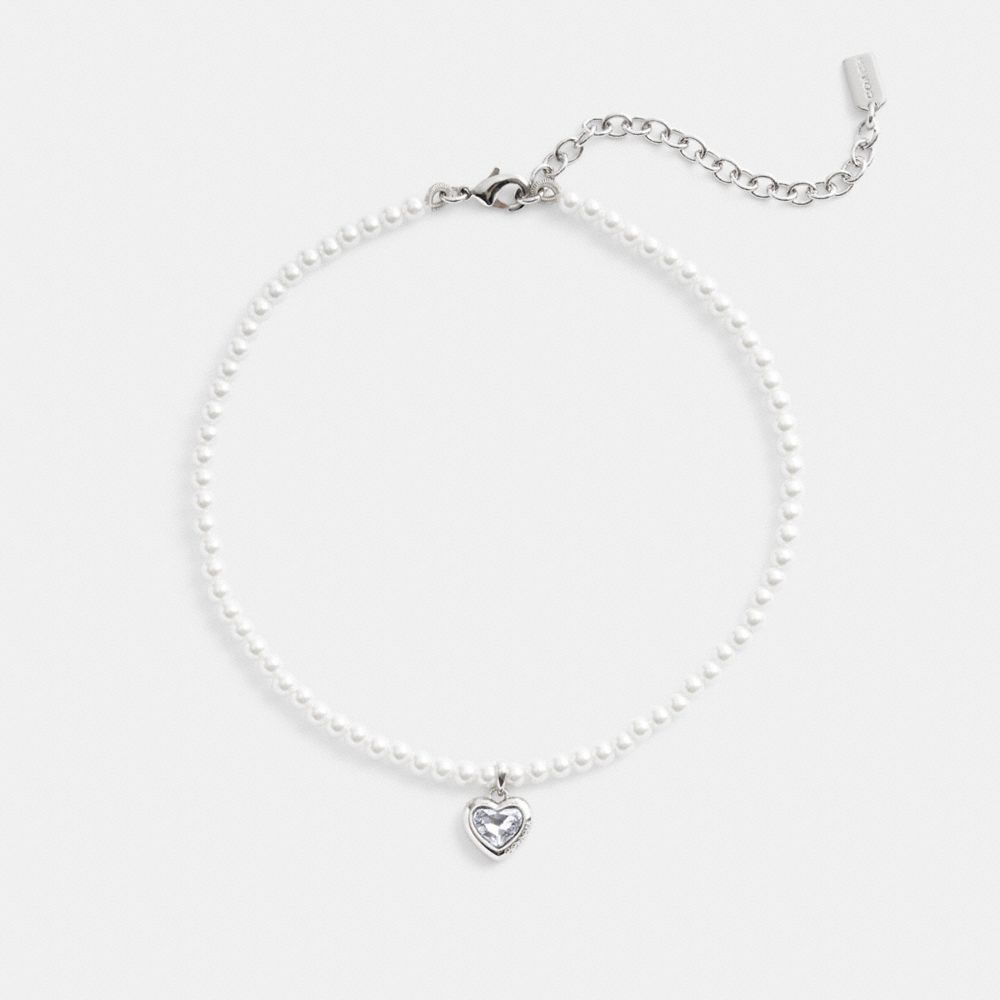 COACH® Heart Pearl Choker Halskæde Dame Sølv | DKGSU501