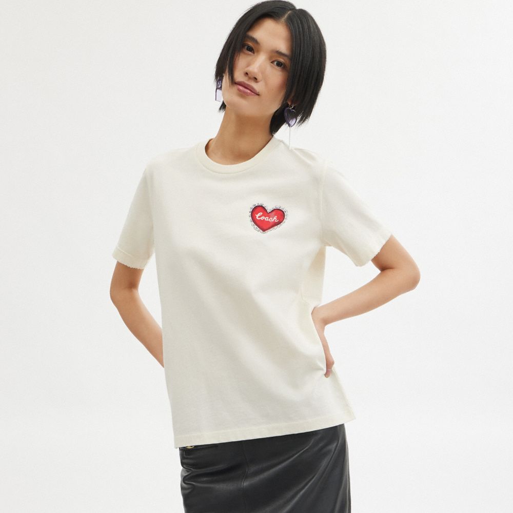 COACH® Heart T Shirts Dame Hvide | DKFDY581