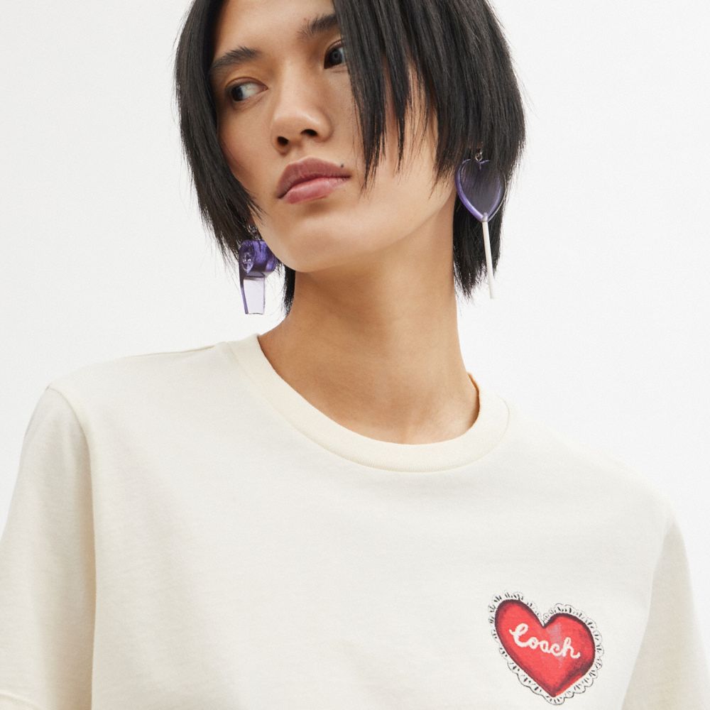 COACH® Heart T Shirts Dame Hvide | DKFDY581