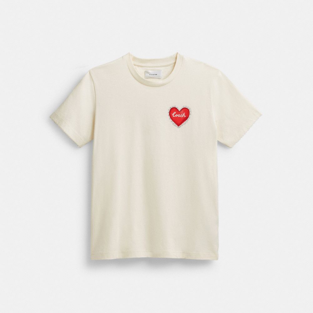 COACH® Heart T Shirts Dame Hvide | DKFDY581