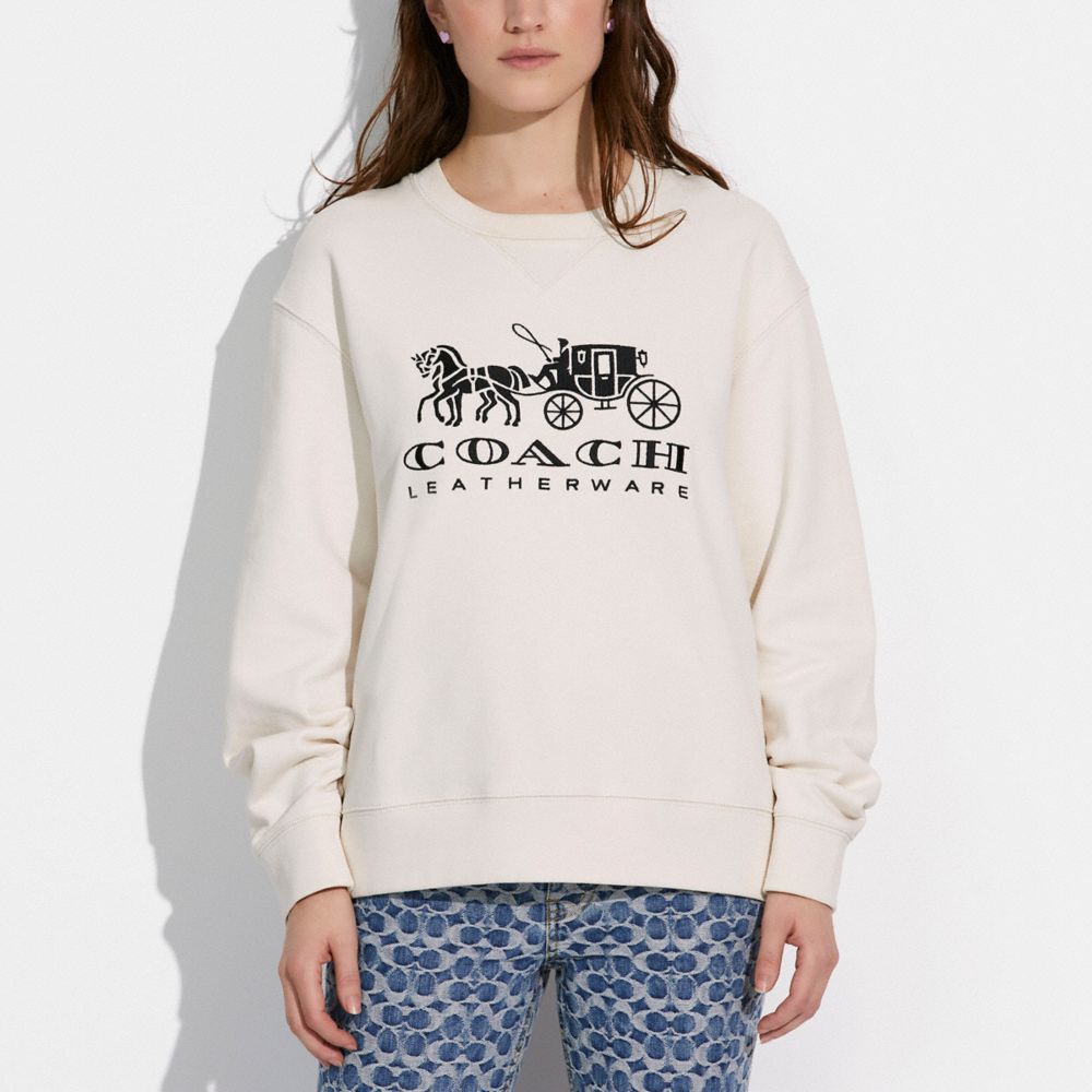 COACH® Horse And Carriage Crewneck In Organic Cotton Sweatshirt Dame Hvide | DKNWJ592