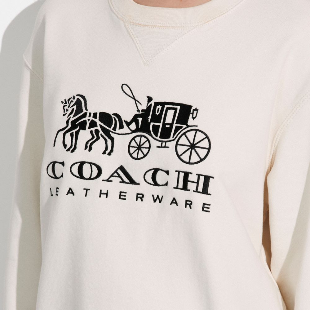 COACH® Horse And Carriage Crewneck In Organic Cotton Sweatshirt Dame Hvide | DKNWJ592