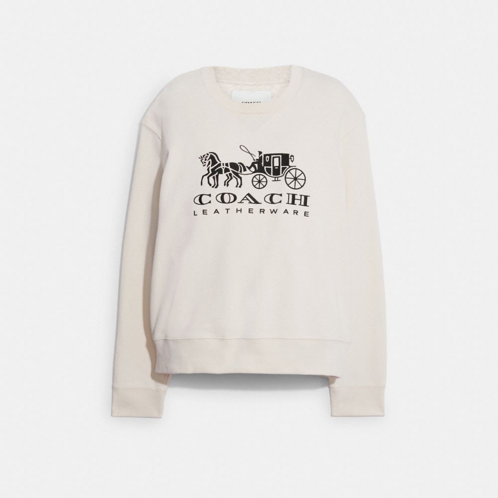 COACH® Horse And Carriage Crewneck In Organic Cotton Sweatshirt Dame Hvide | DKNWJ592