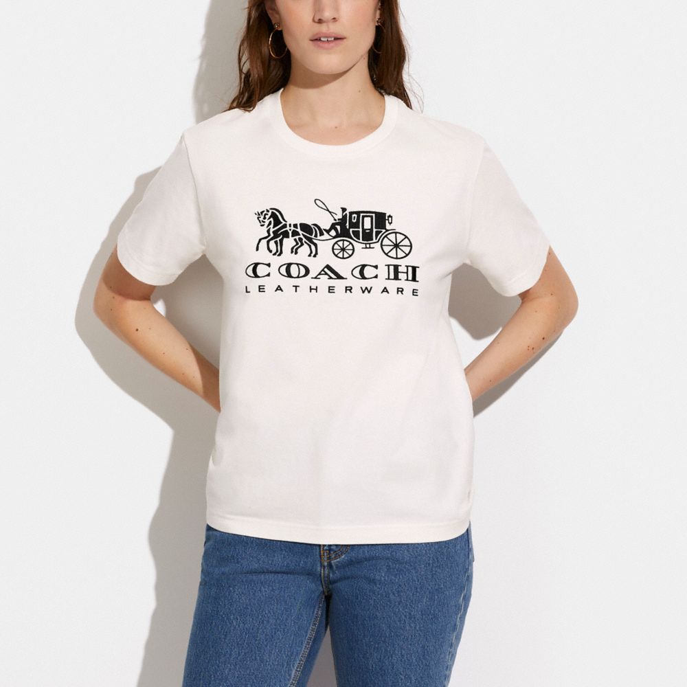 COACH® Horse And Carriage In Organic Cotton T Shirts Dame Hvide | DKSDK579