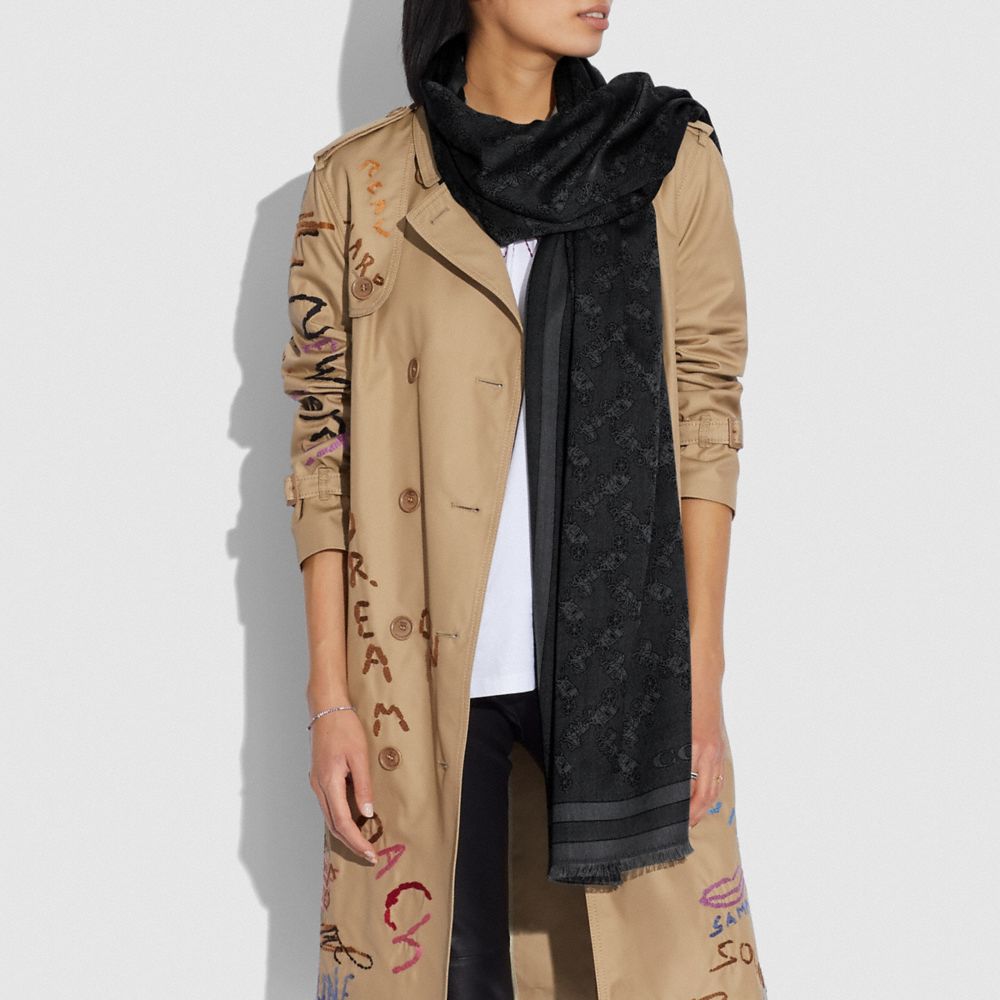 COACH® Horse And Carriage Print Jacquard Stole Tørklæde Dame Sort | DKKOH429