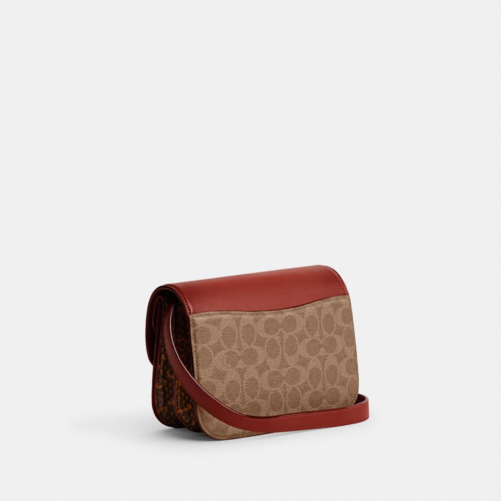 COACH® Idol In Signature Canvas With Snakeskin Detail Håndtaske Dame Brune Rød | DKILB248