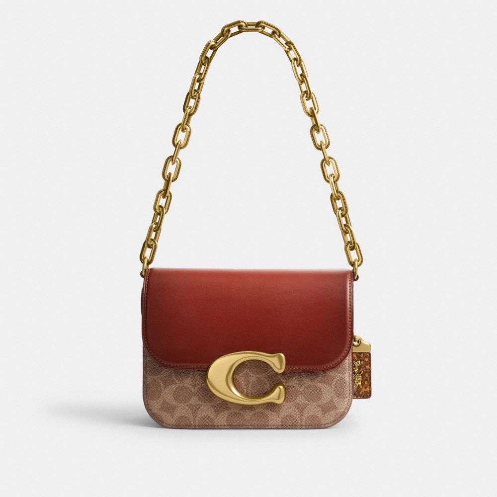 COACH® Idol In Signature Canvas With Snakeskin Detail Håndtaske Dame Brune Rød | DKILB248