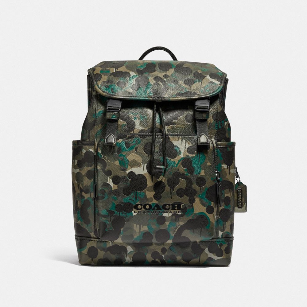 COACH® League Flap With Camo Print Rygsæk Herre Sort Grøn Blå | DKTCS884