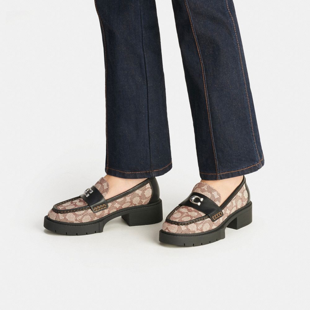 COACH® Leah In Signature Jacquard Loafer Dame Sort | DKGSQ738