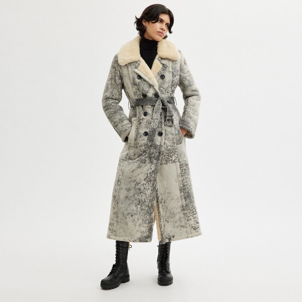 COACH® Long Shearling Trench Frakke Dame Sort | DKFDW685