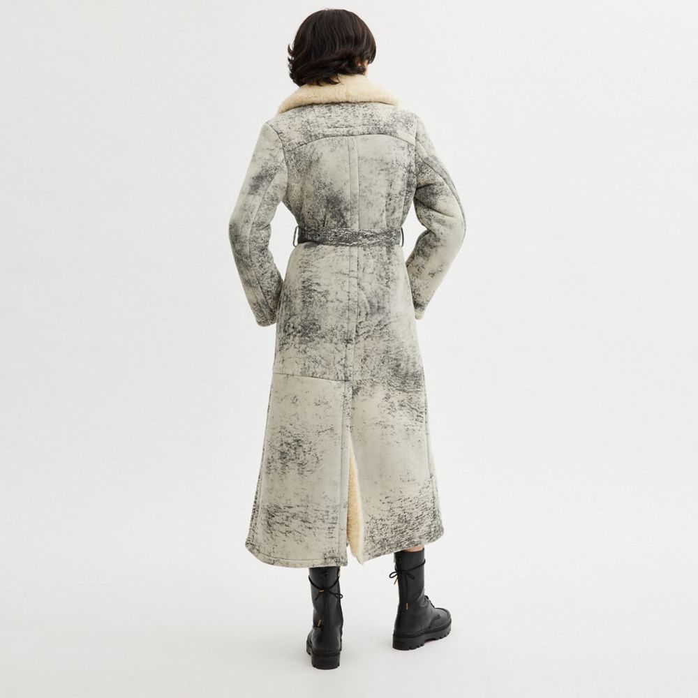 COACH® Long Shearling Trench Frakke Dame Sort | DKFDW685