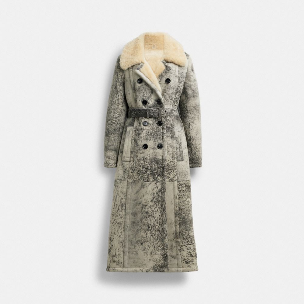 COACH® Long Shearling Trench Frakke Dame Sort | DKFDW685