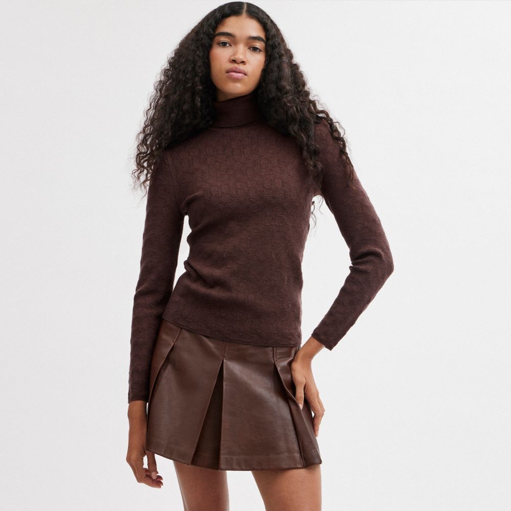 COACH® Lurex Signature Turtleneck Sweater Dame Brune | DKJPQ603