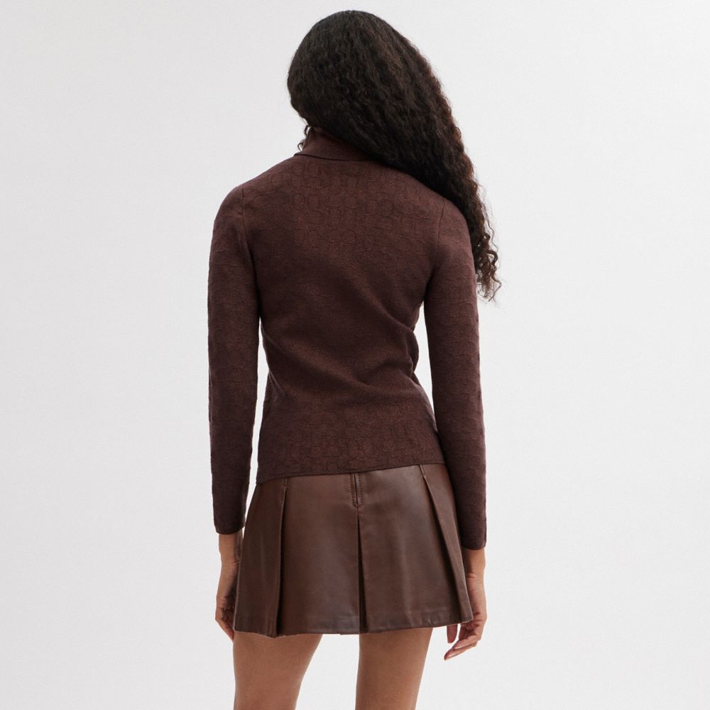 COACH® Lurex Signature Turtleneck Sweater Dame Brune | DKJPQ603