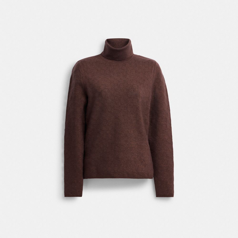 COACH® Lurex Signature Turtleneck Sweater Dame Brune | DKJPQ603