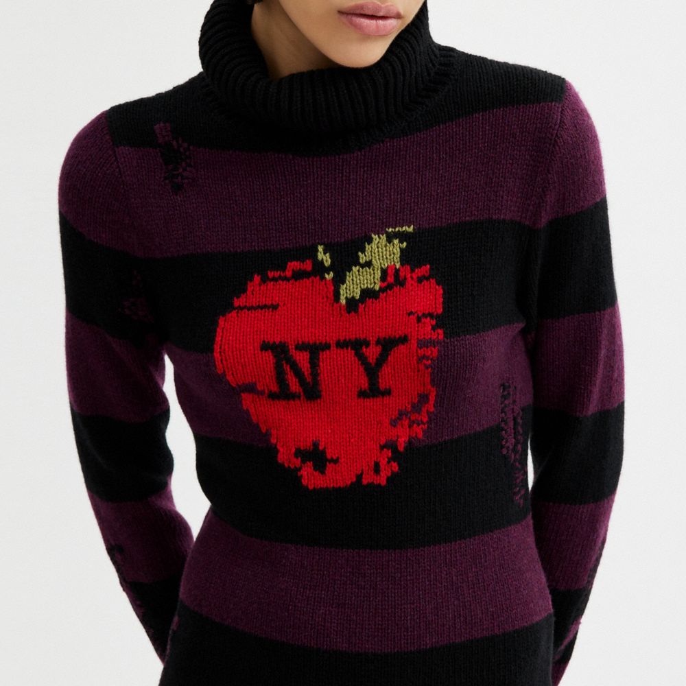 COACH® New York Apple Distressed Sweater Kjole Dame Sort | DKQMH672