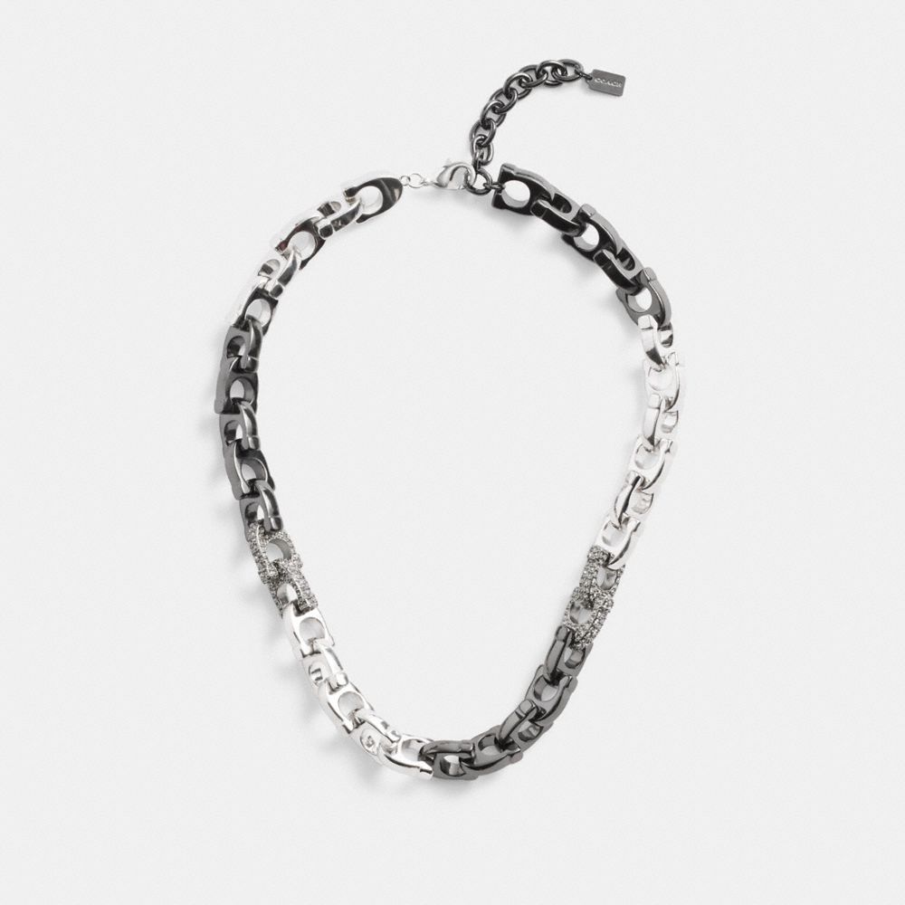 COACH® Pavé Signature Mixed Chain Halskæde Dame Sølv | DKCTM494