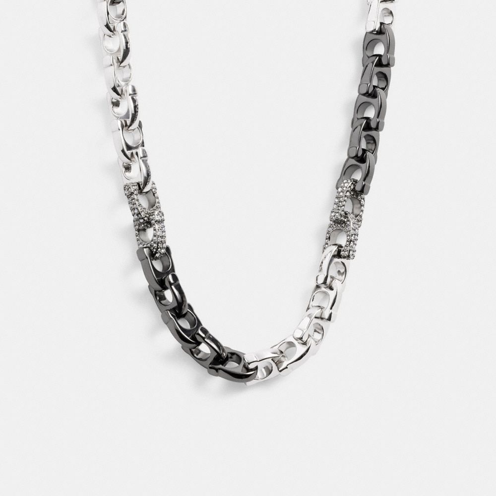 COACH® Pavé Signature Mixed Chain Halskæde Dame Sølv | DKCTM494