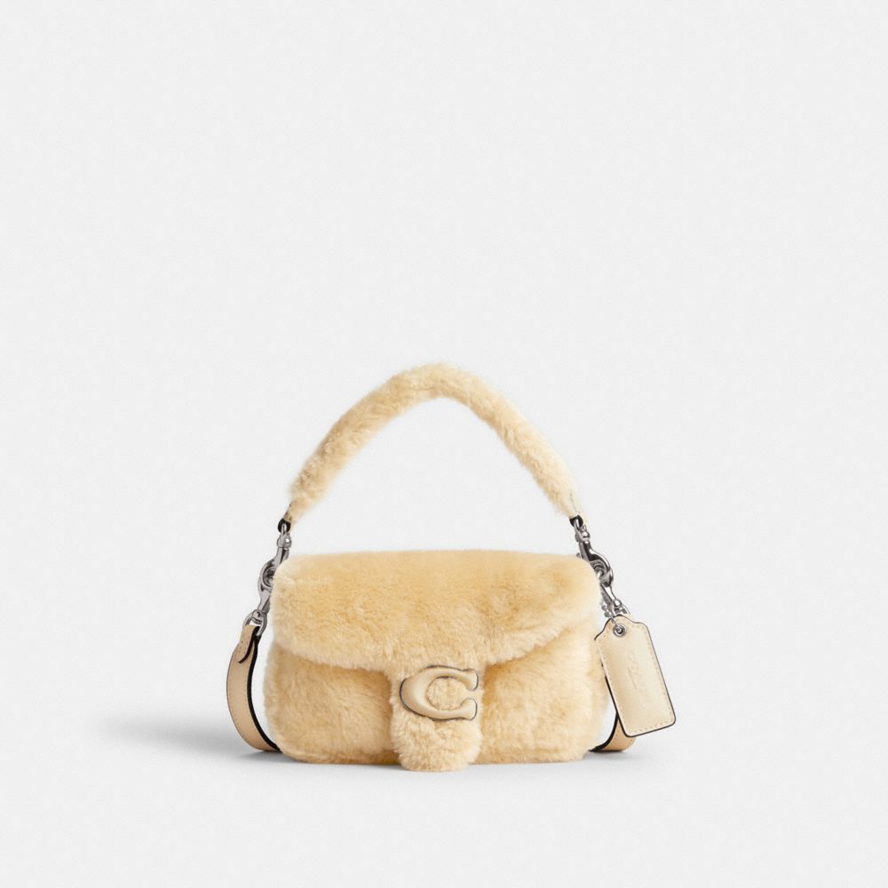 COACH® Pillow Tabby 18 In Shearling Skulder Taske Dame Sølv Hvide | DKPJB194