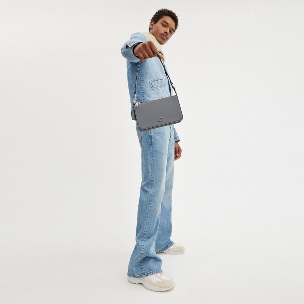 COACH® Pouch With Signature Canvas Håndtaske Dame Grå Blå | DKAHX245