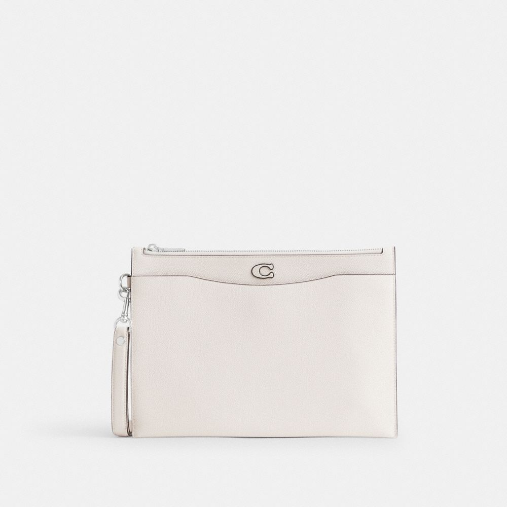 COACH® Pouch Wristlet In Crossgrain Leather With Signature Canvas Interior Håndtaske Dame Hvide | DKSGZ244