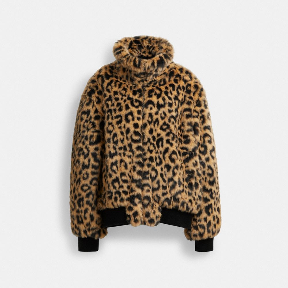 COACH® Printed Faux Fur Jakke Dame Leopard | DKNWK647