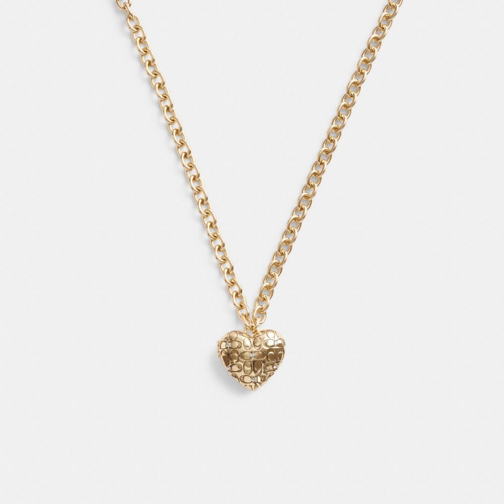 COACH® Quilted Signature Heart Locket Halskæde Dame Guld | DKNWB491