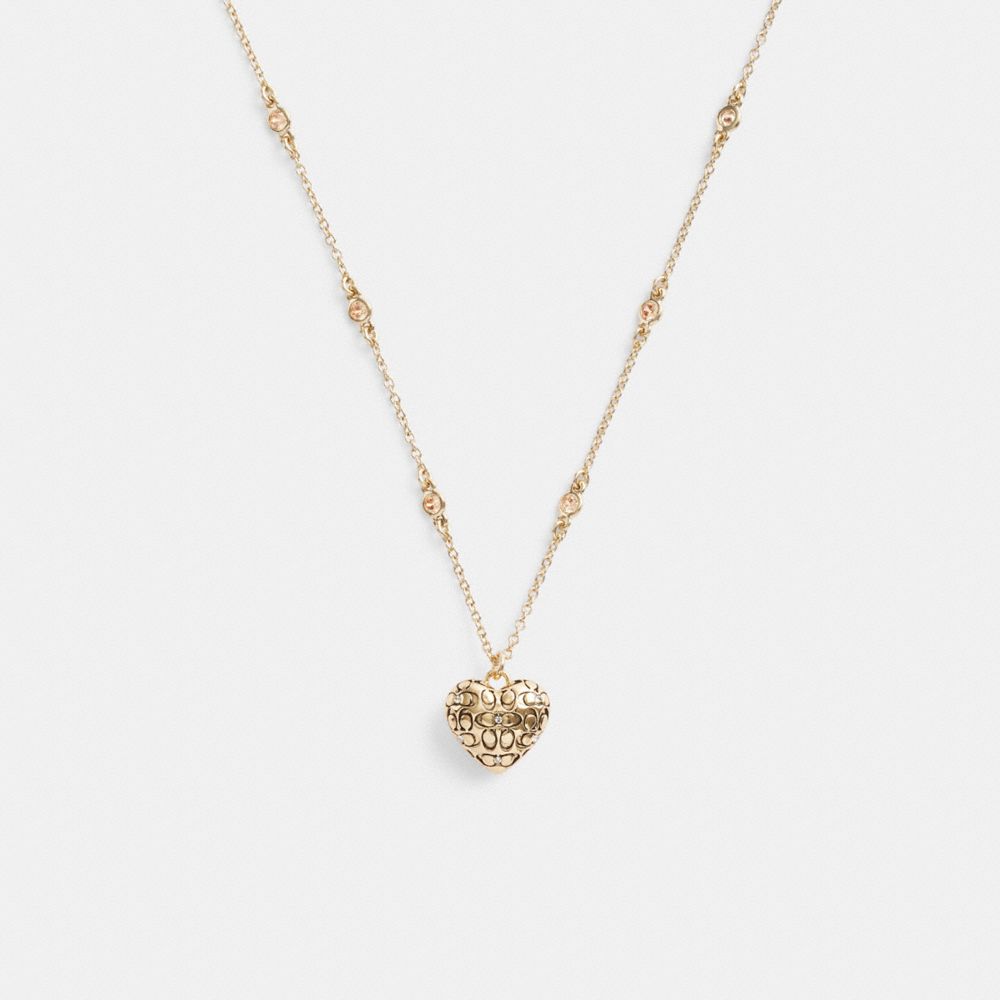 COACH® Quilted Signature Heart Pendant Halskæde Dame Guld | DKMQV490