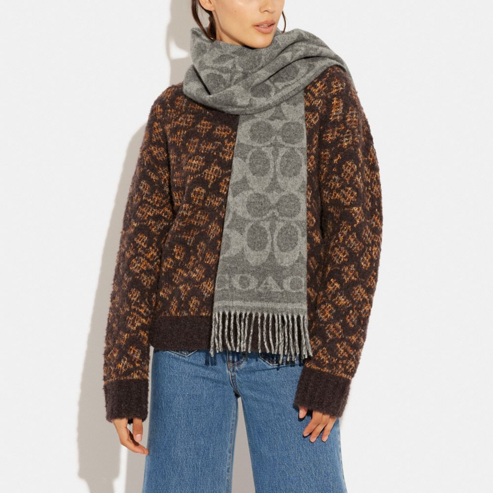 COACH® Reversible Signature Cashmere Muffler Tørklæde Dame Grå | DKYXR417