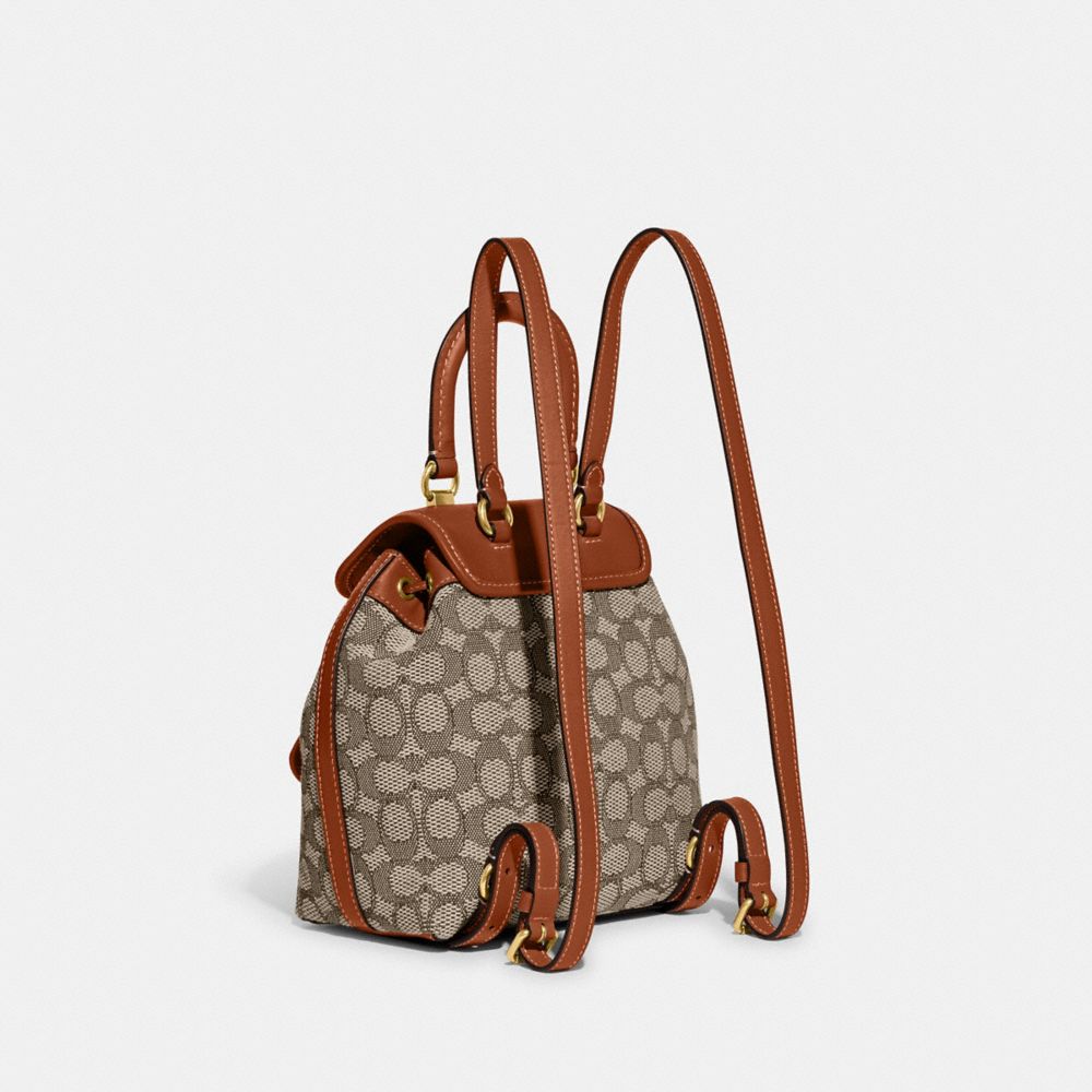 COACH® Riya 21 In Signature Textile Jacquard Rygsæk Dame Brune Grå | DKQMM359