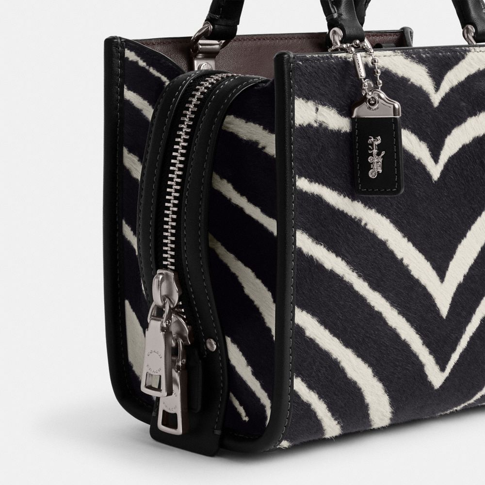 COACH® Rogue 20 In Haircalf With Zebra Print Skulder Taske Dame Sølv | DKSGC192