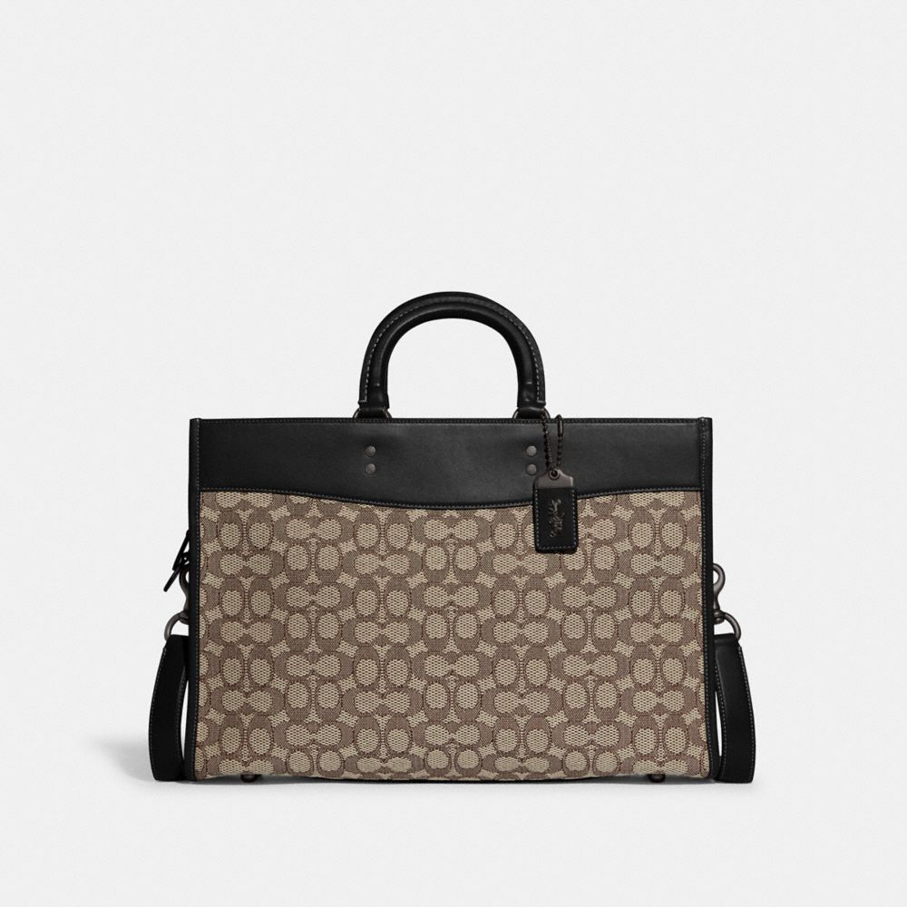 COACH® Rogue Brief In Signature Textile Jacquard Håndtaske Dame Sort | DKKOF238