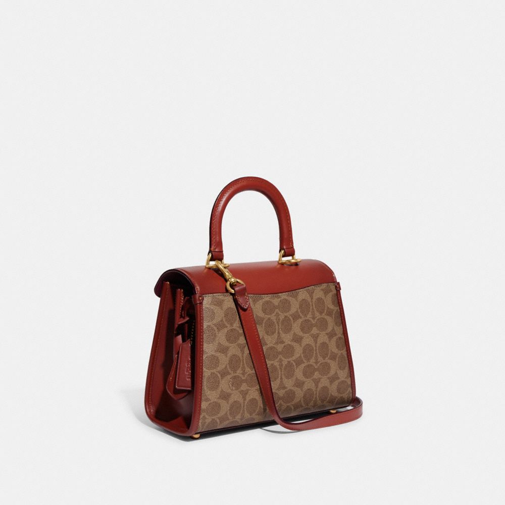 COACH® Sammy Top Handle In Signature Canvas Håndtaske Dame Brune Rød | DKBEI232