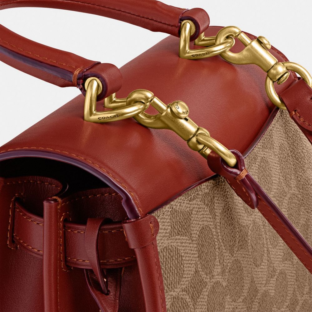 COACH® Sammy Top Handle In Signature Canvas Håndtaske Dame Brune Rød | DKBEI232