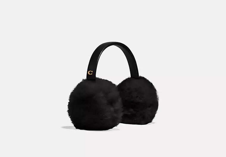 COACH® Shearling Earmuffs Hat Dame Sort | DKBEM440