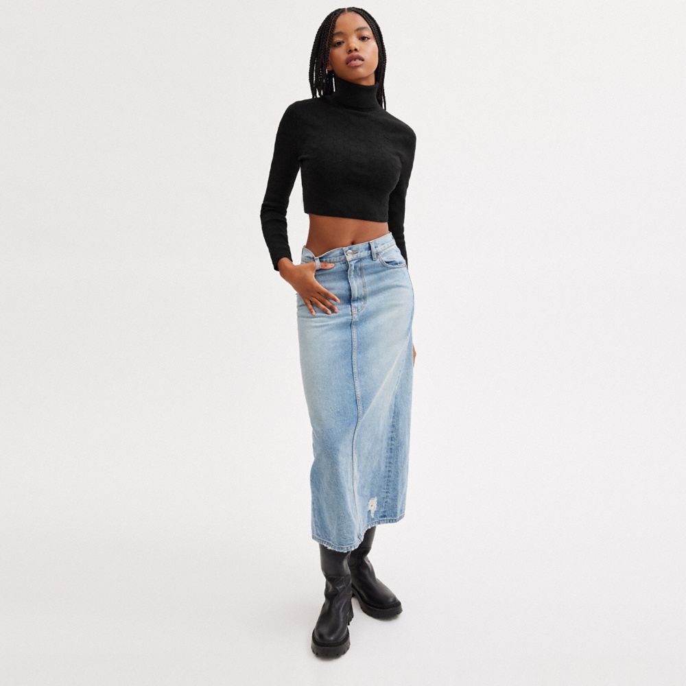 COACH® Signature Cropped Turtleneck Strikkevarer Dame Sort | DKFDR633