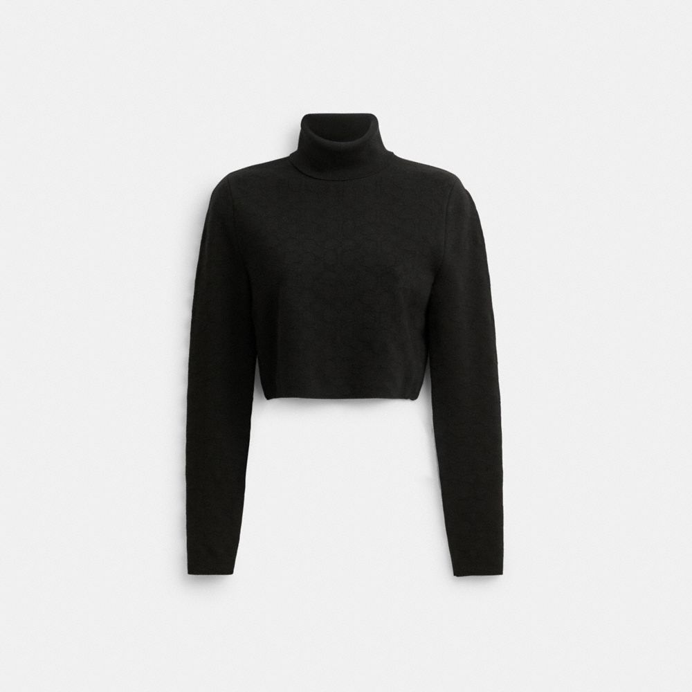 COACH® Signature Cropped Turtleneck Strikkevarer Dame Sort | DKFDR633