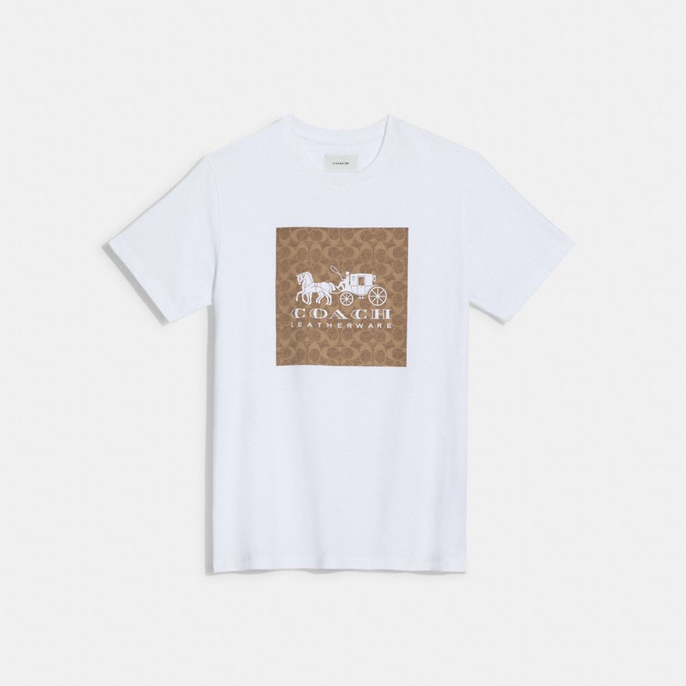 COACH® Signature Horse And Carriage In Organic Cotton T Shirts Dame Hvide Brune | DKYXN573